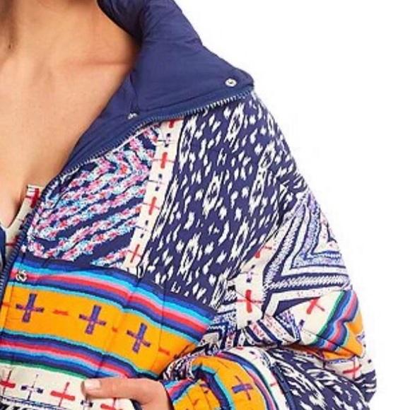 Free People FP Movement Power House Quilted Puffer Lg Blue Pink Jacket Coat - Picture 3 of 16